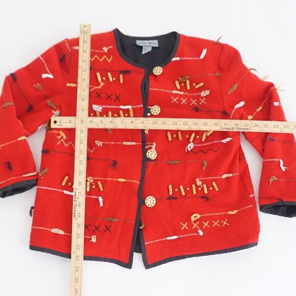 Vintage Indigo Moon Red 100% Cotton Beaded Embroidered Button Up Jacket M - Picture 2 of 13